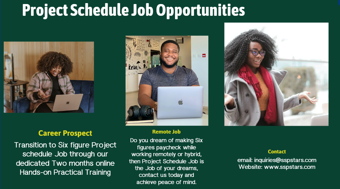 Free WEBINAR class on how to secure a six-figure Project Scheduling job in less than two Months Are you dissatisfied with your current job paycheck, struggling to find motivation, or experiencing unappreciated hard work and odd working hours? It's time to consider exploring a better career. Project Scheduling presents a transformative opportunity for a great paycheck, a fulfilling life, and a rewarding career.  If you desire a change to a great and fulfilling career, your answer to the above is yes! Click on the link "GRANT ME ACCESS" below to gain access to the free training.